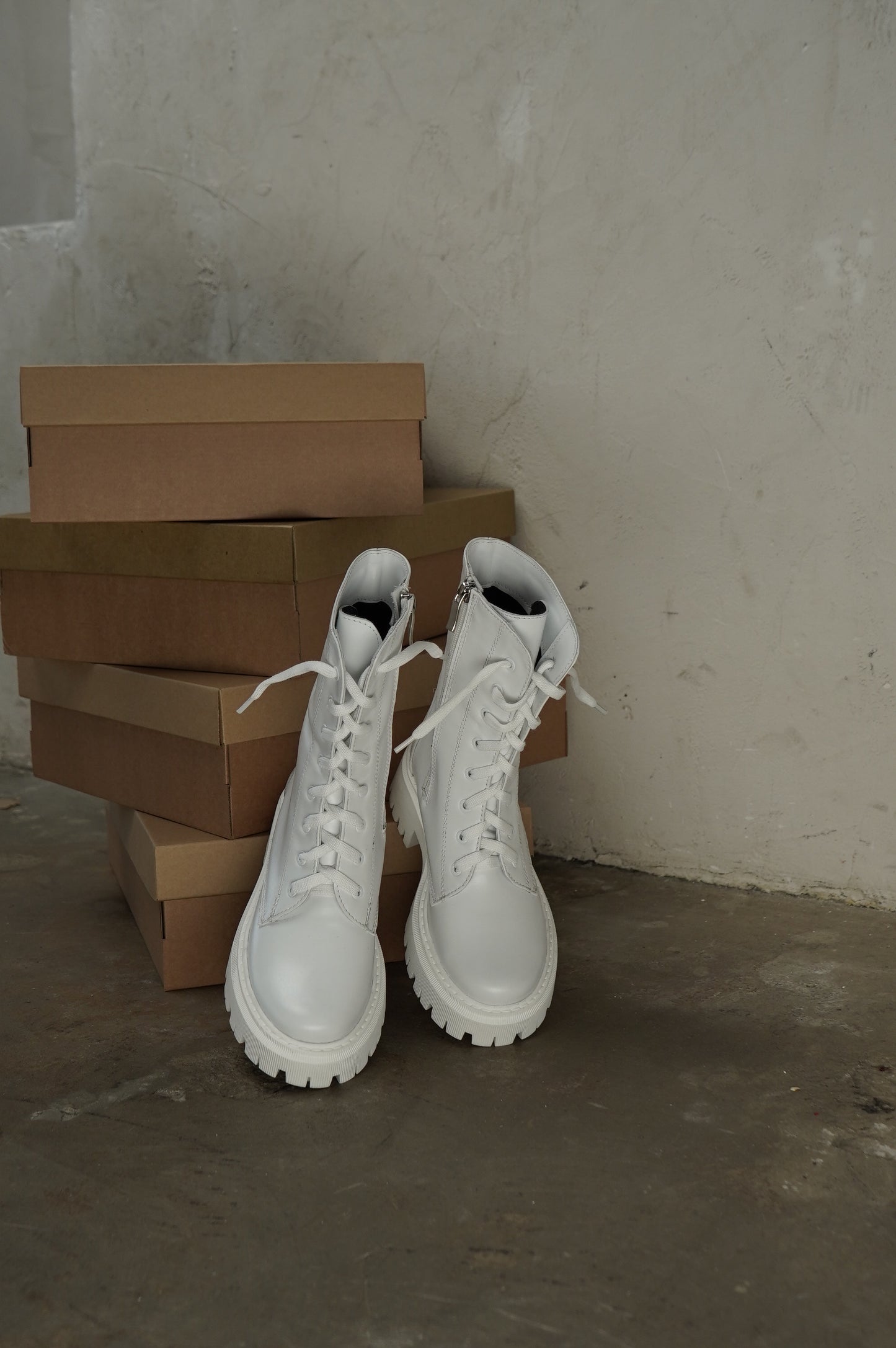 White Lace-Up Ankle Boots
