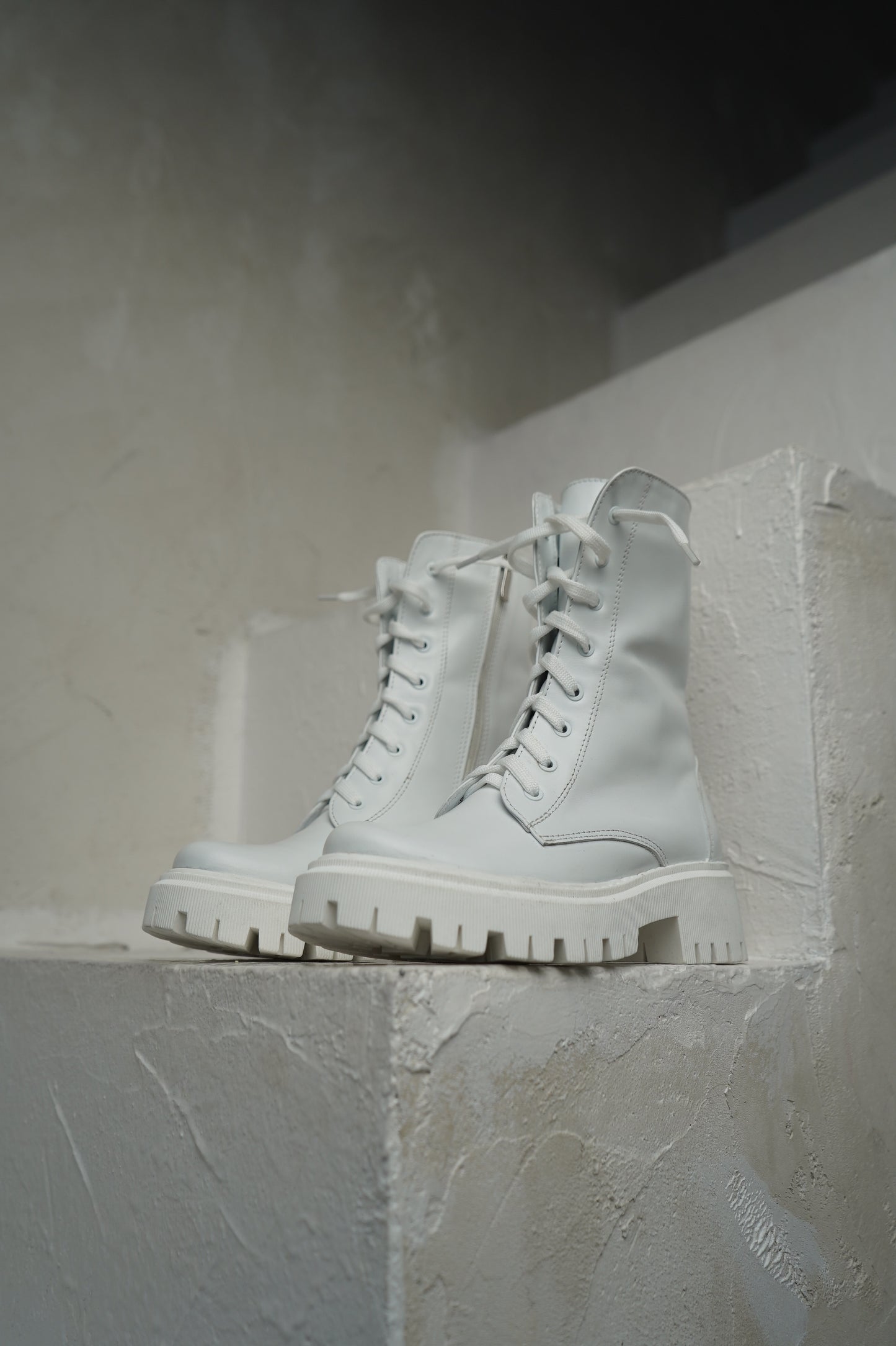 White Lace-Up Ankle Boots