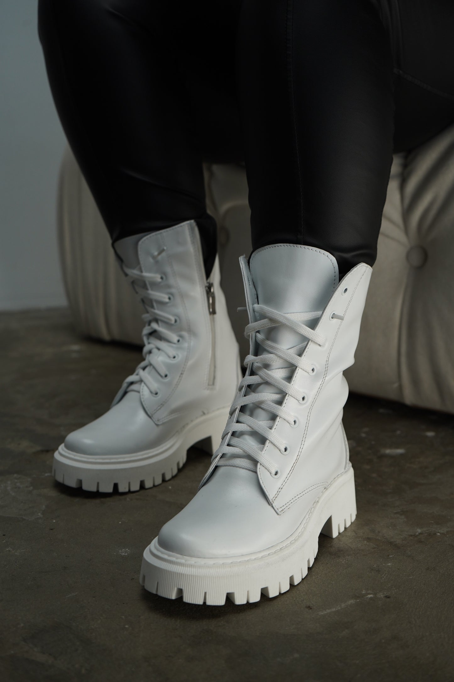White Lace-Up Ankle Boots