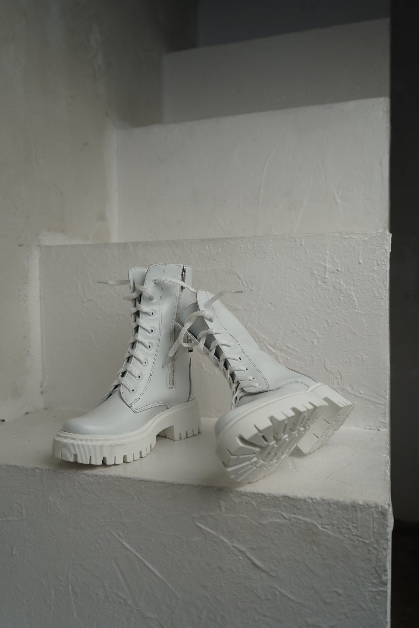White Lace-Up Ankle Boots