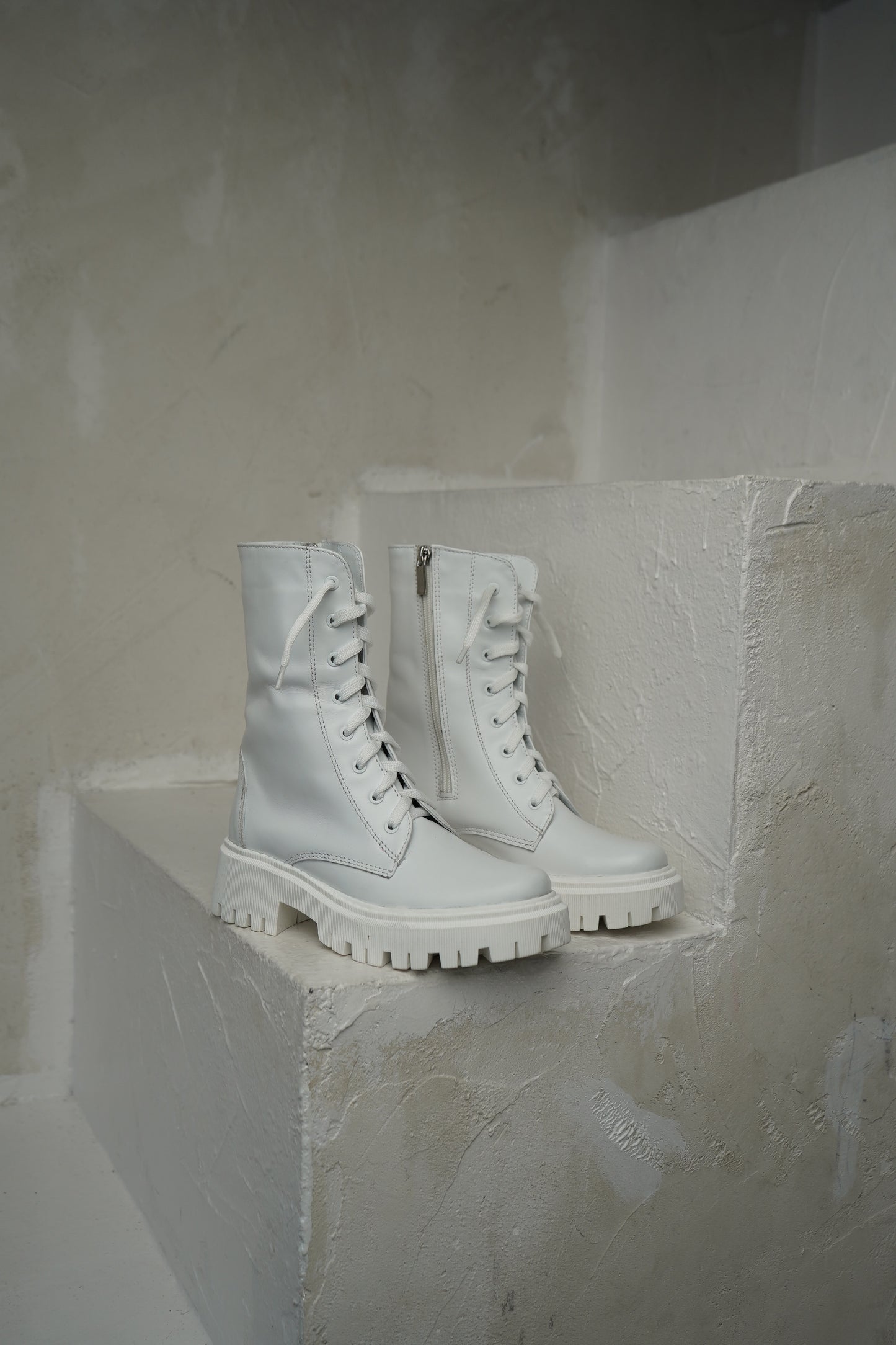 White Lace-Up Ankle Boots