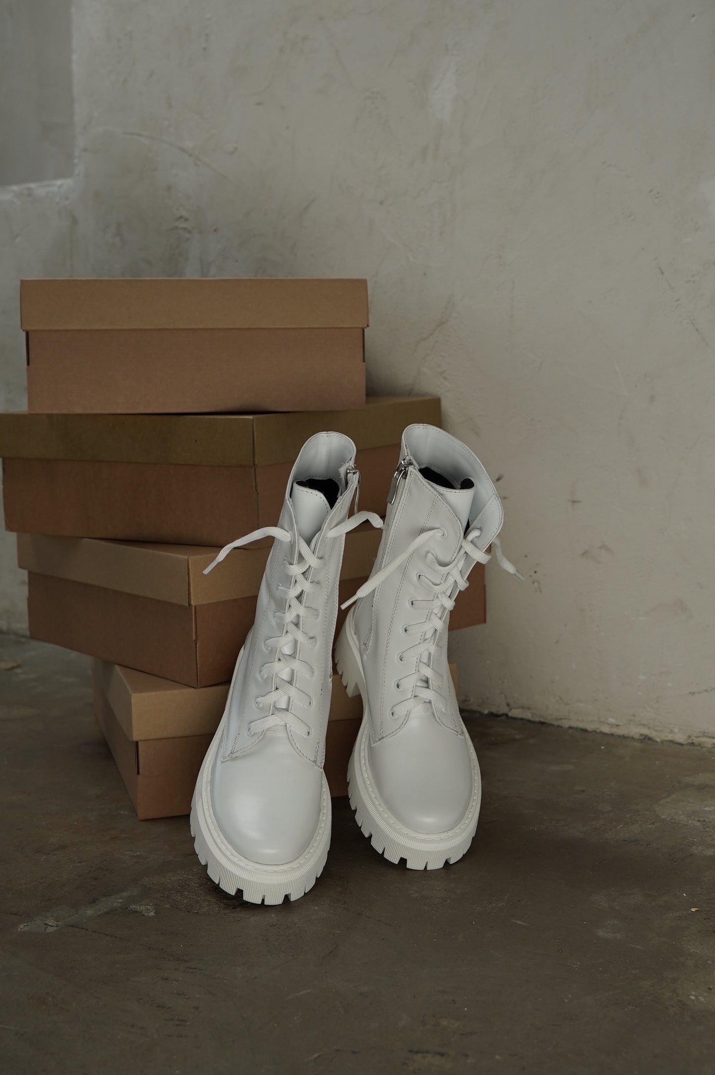 White Lace-Up Ankle Boots