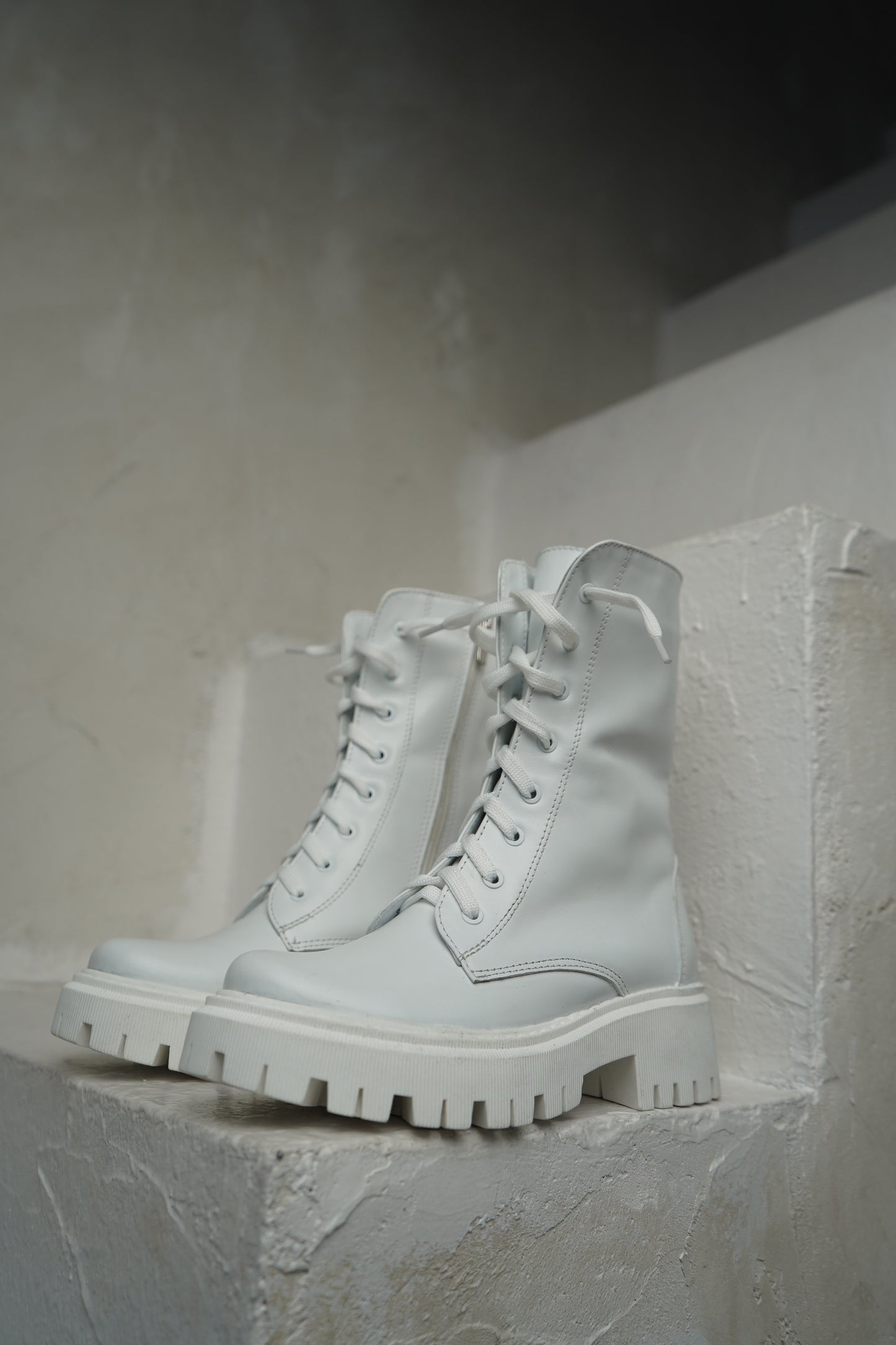 White Lace-Up Ankle Boots