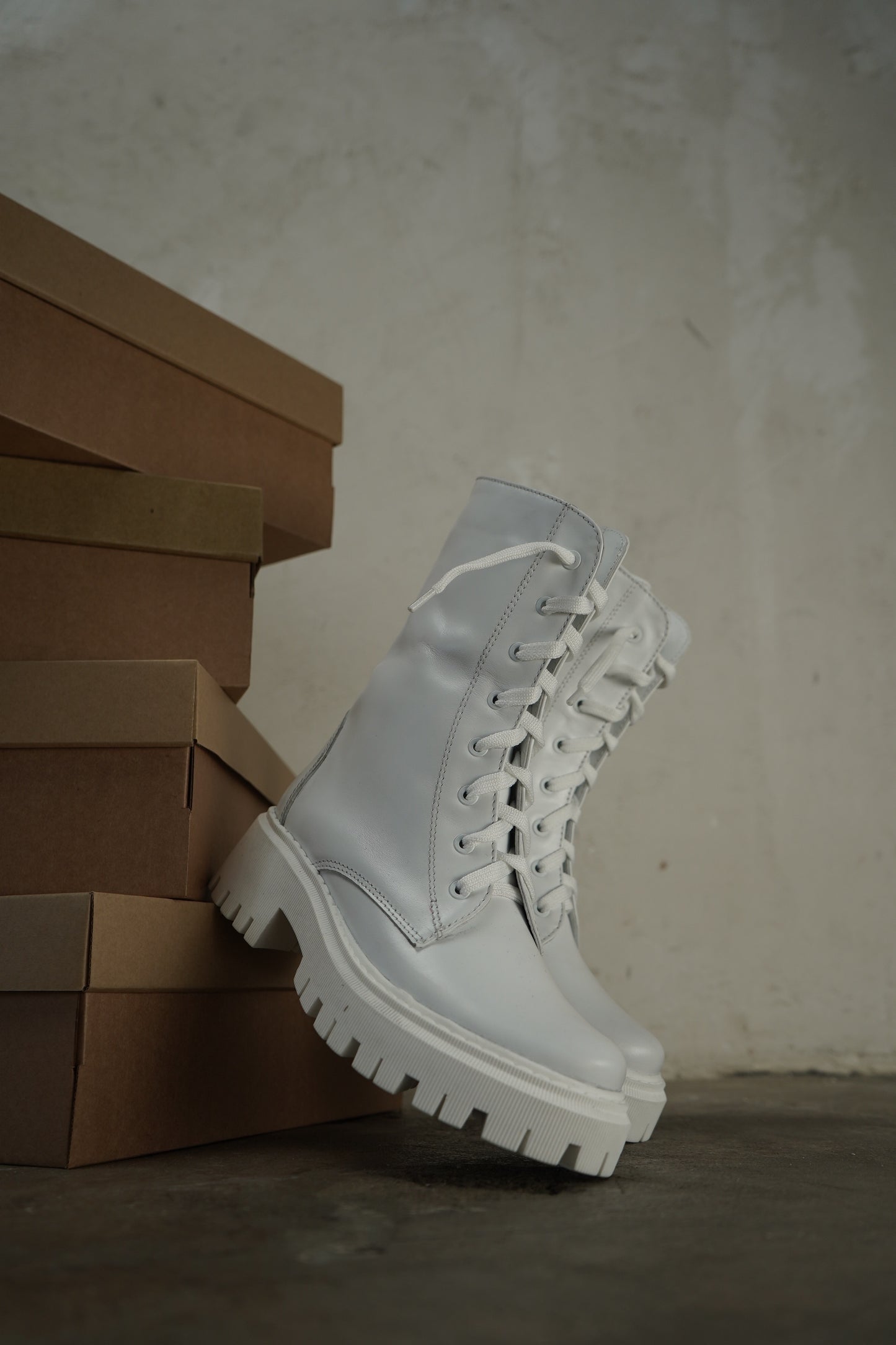 White Lace-Up Ankle Boots