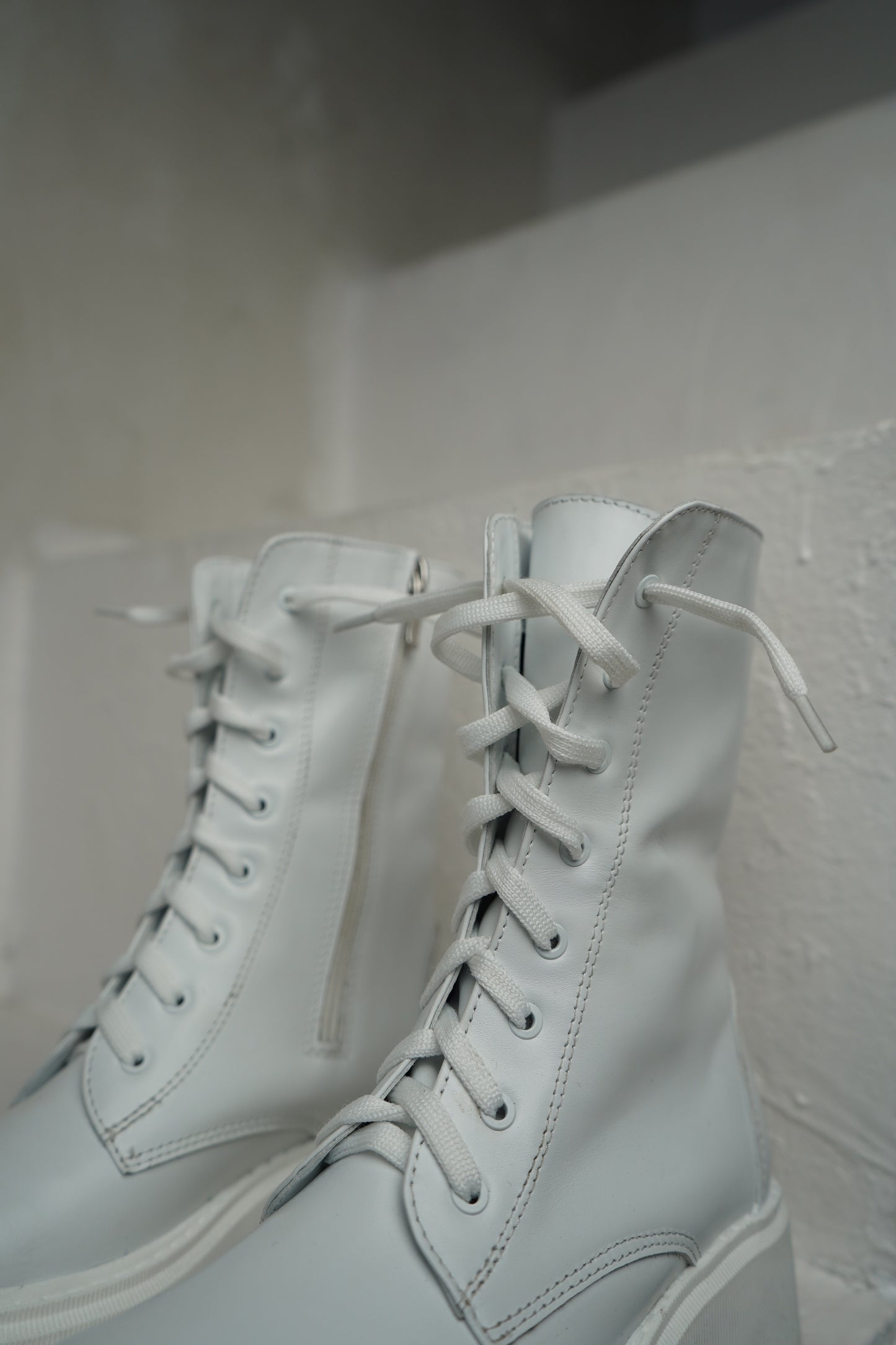 White Lace-Up Ankle Boots
