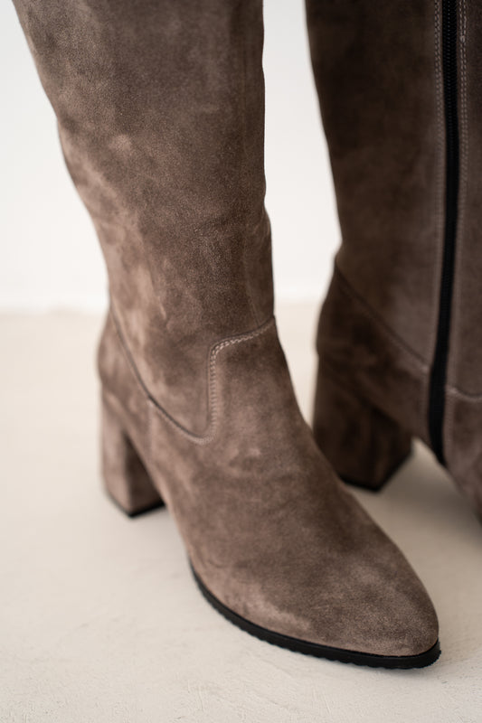 Замшеві чоботи на підборі 6 см