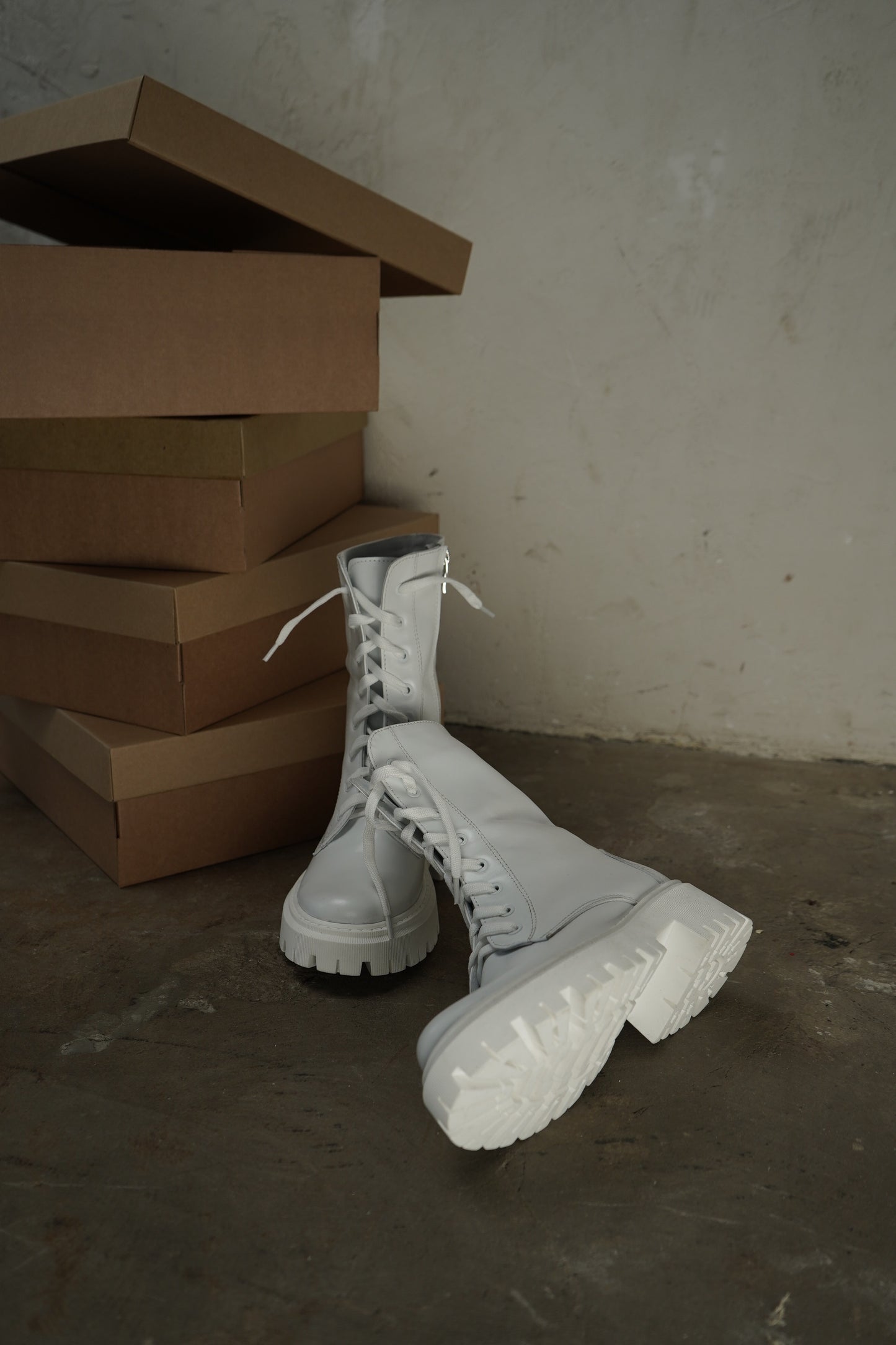 White Lace-Up Ankle Boots