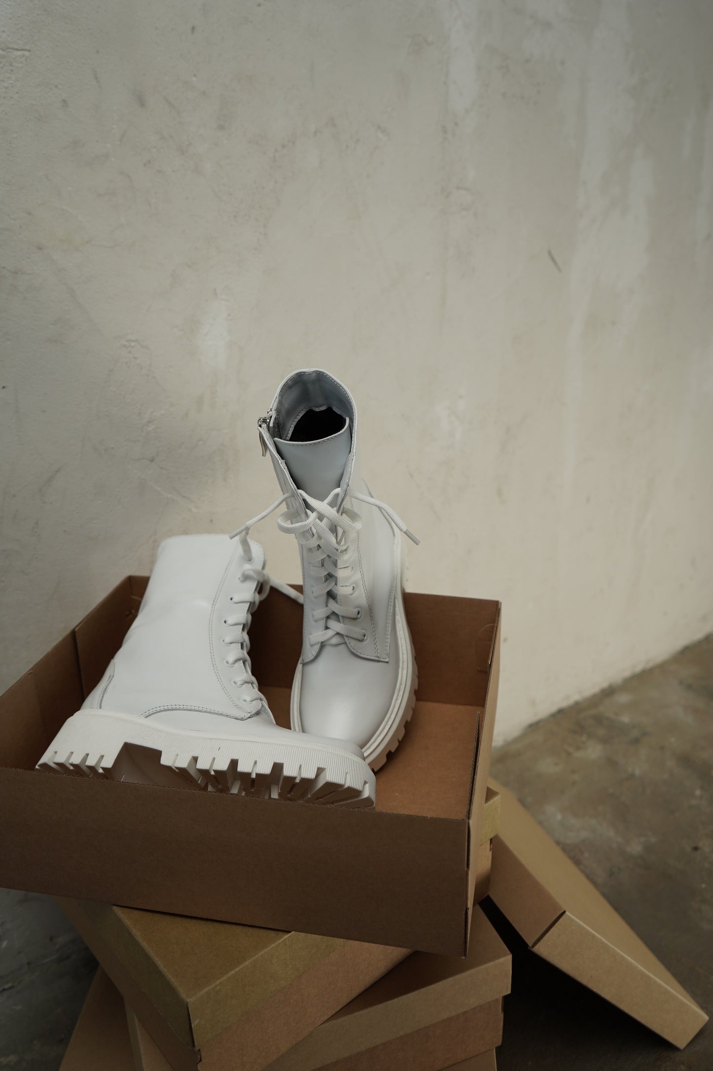 White Lace-Up Ankle Boots