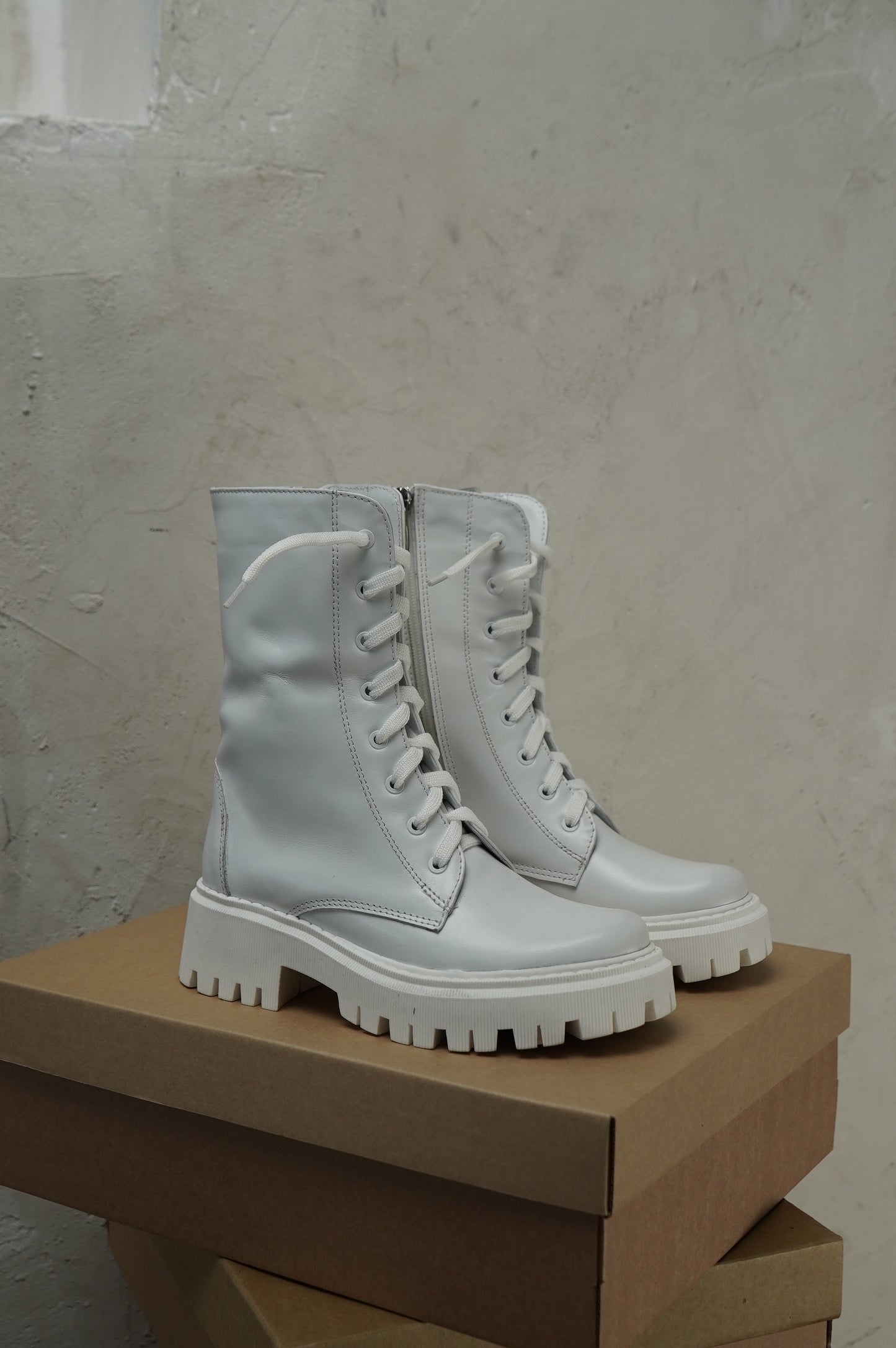 White Lace-Up Ankle Boots