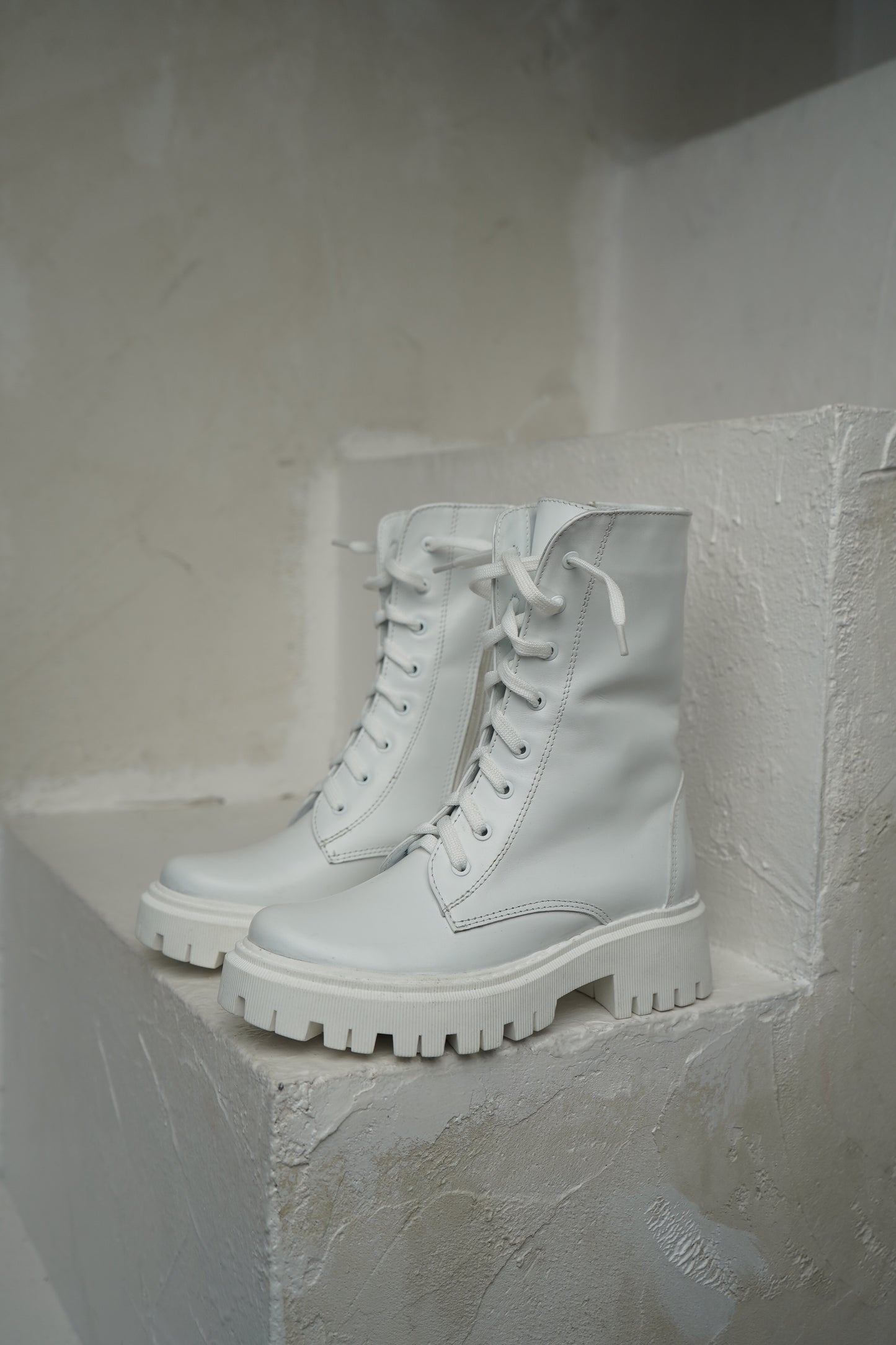 White Lace-Up Ankle Boots