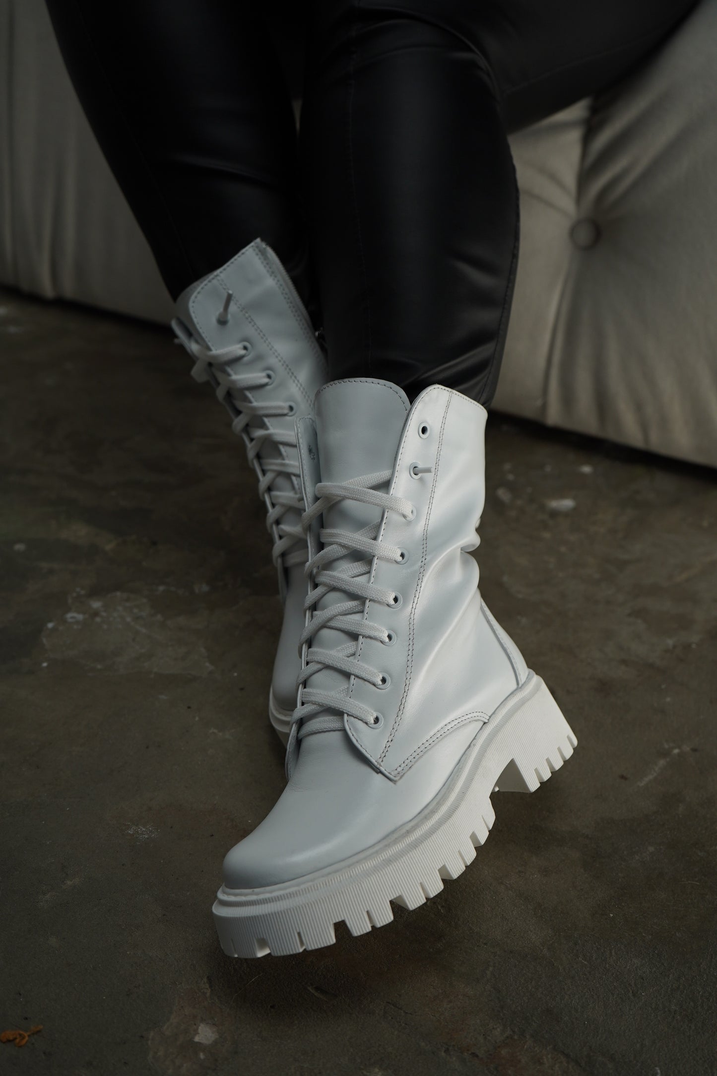 White Lace-Up Ankle Boots