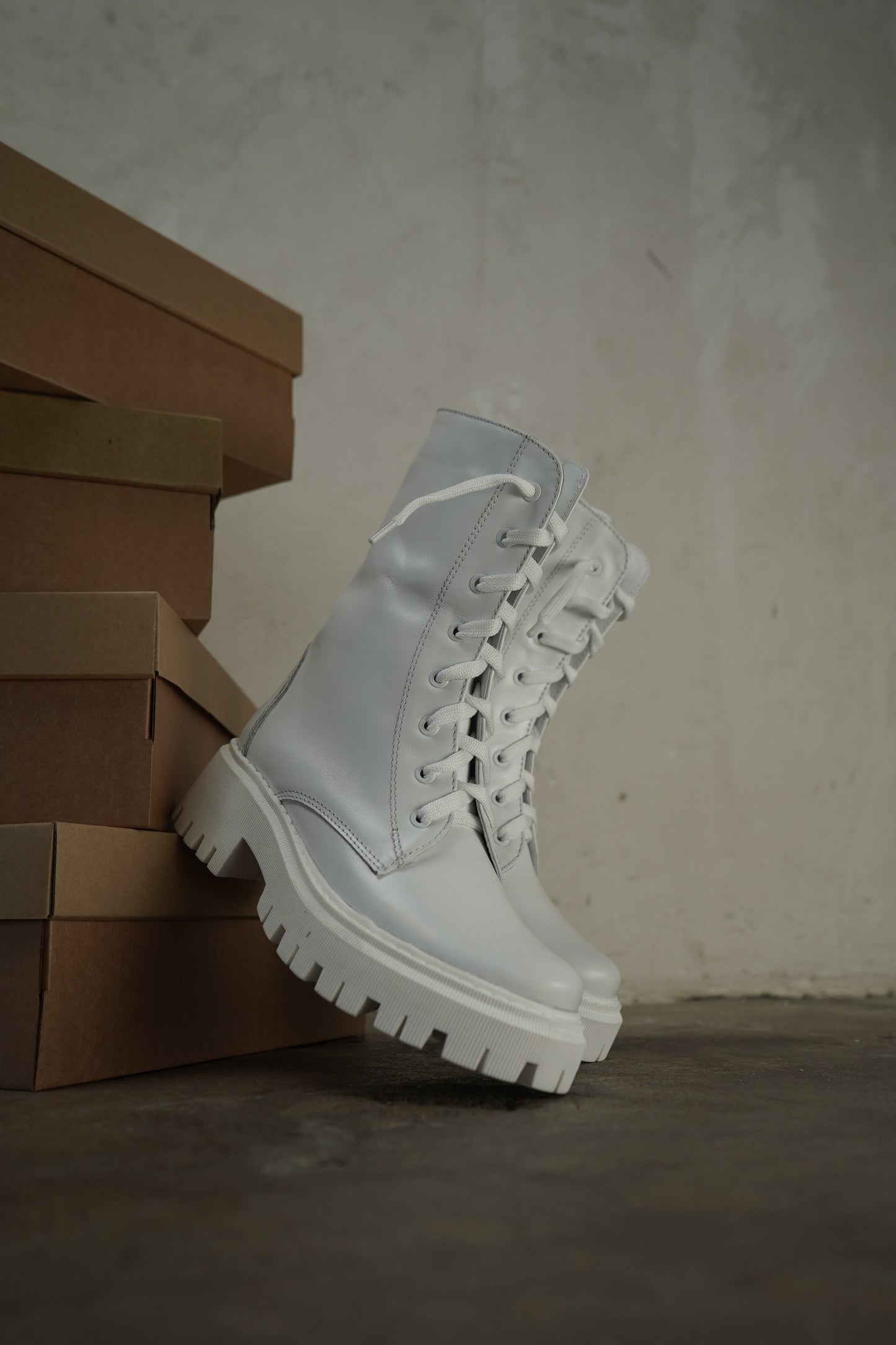 White Lace-Up Ankle Boots