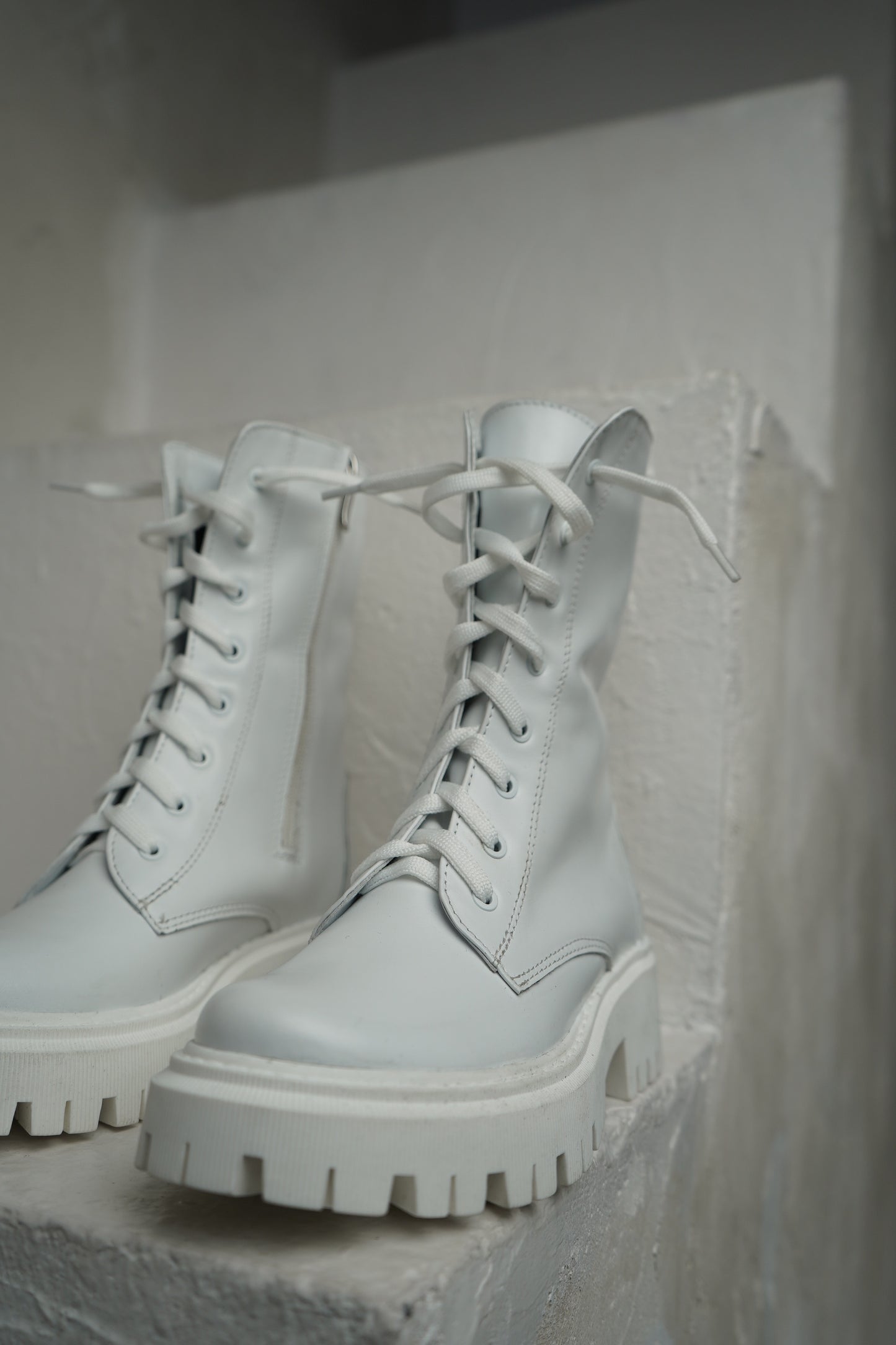 White Lace-Up Ankle Boots