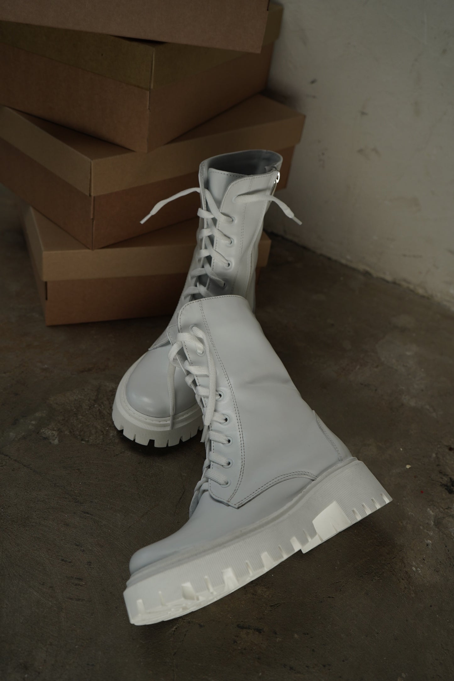 White Lace-Up Ankle Boots