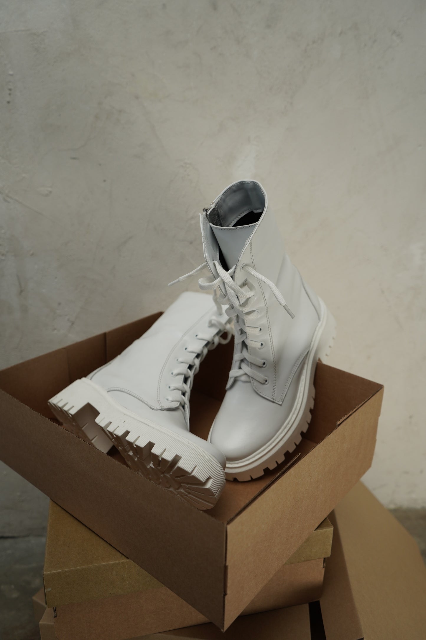 White Lace-Up Ankle Boots