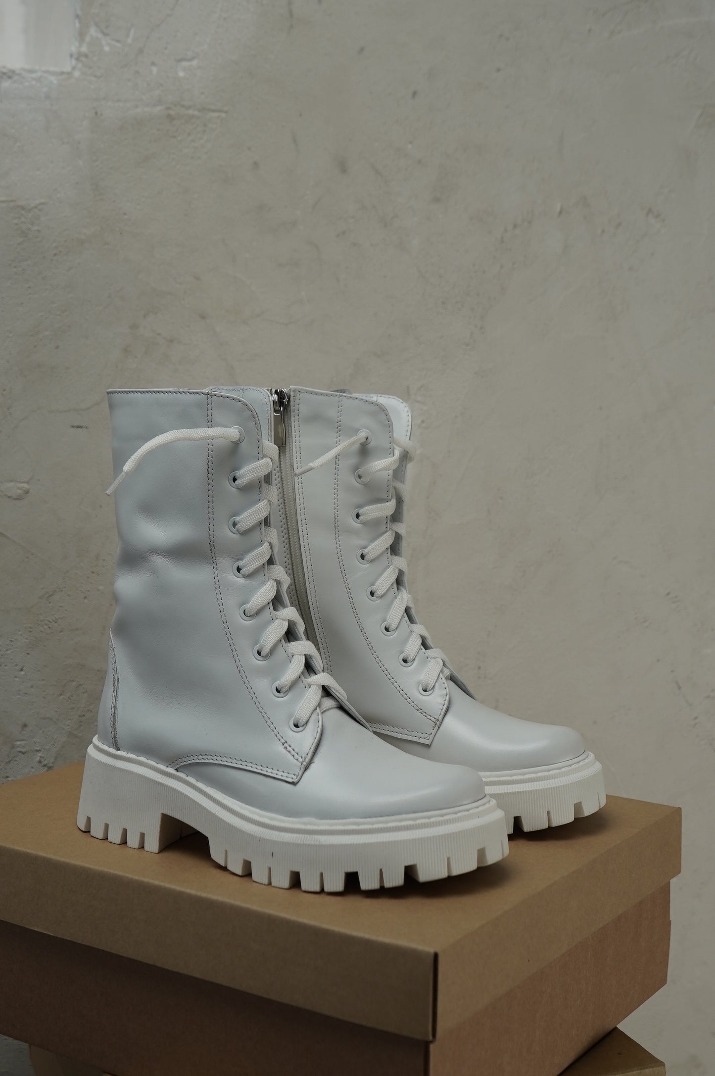 White Lace-Up Ankle Boots