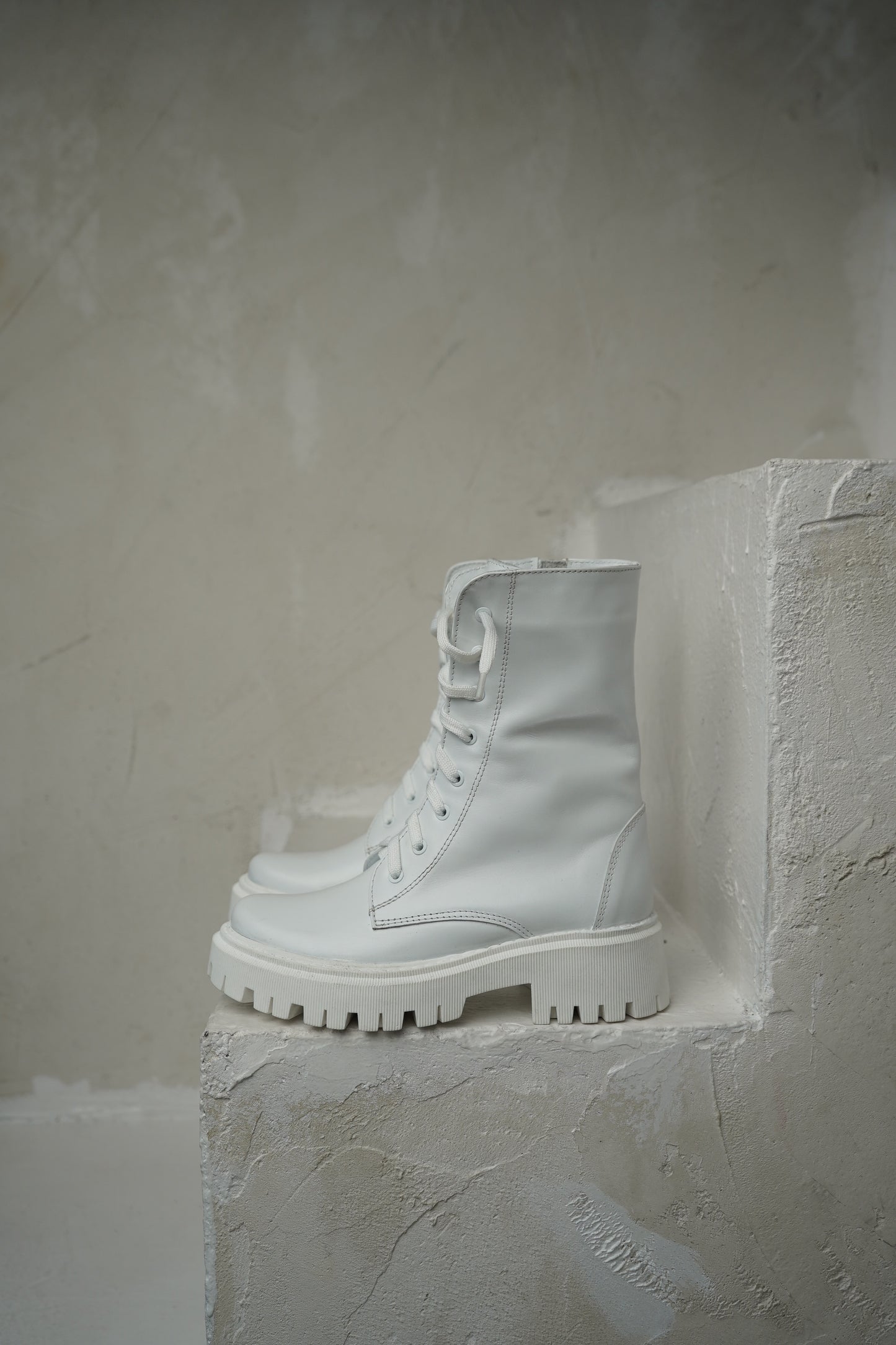 White Lace-Up Ankle Boots