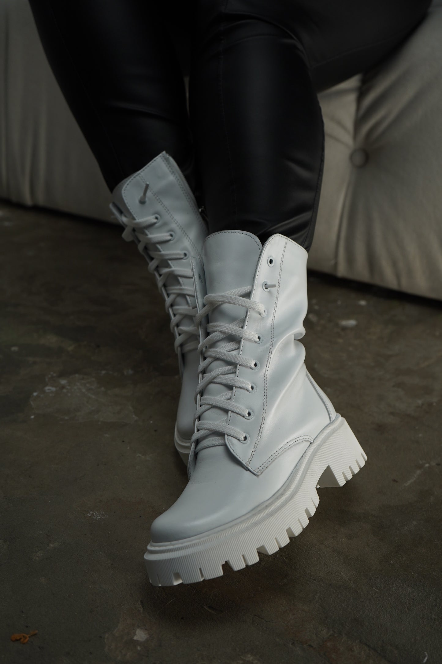 White Lace-Up Ankle Boots