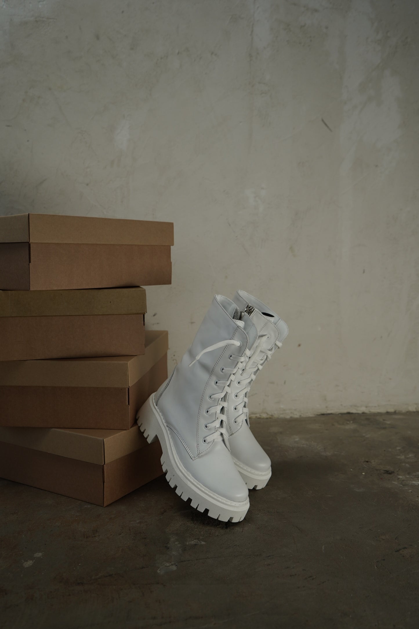 White Lace-Up Ankle Boots