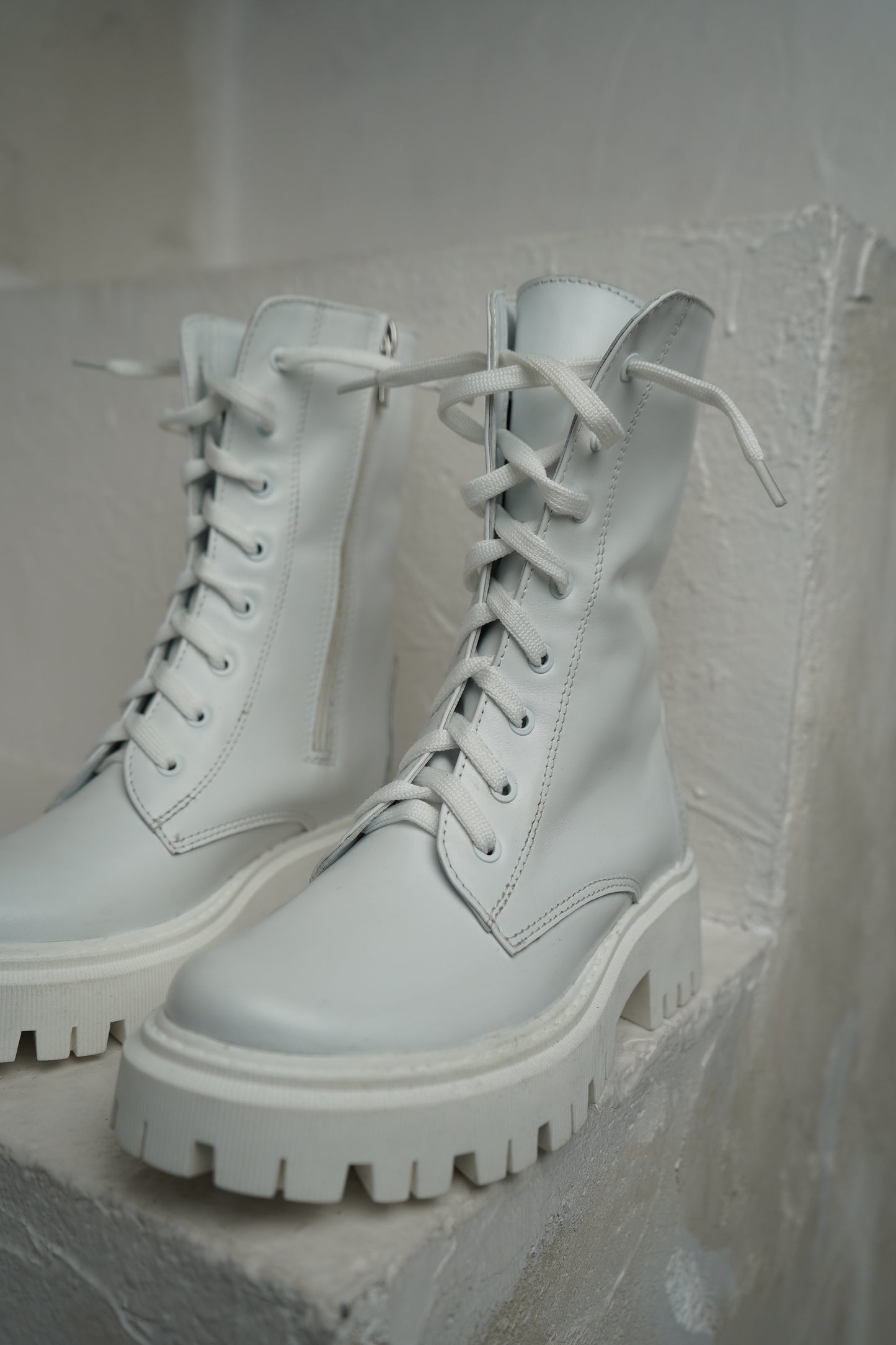 White Lace-Up Ankle Boots