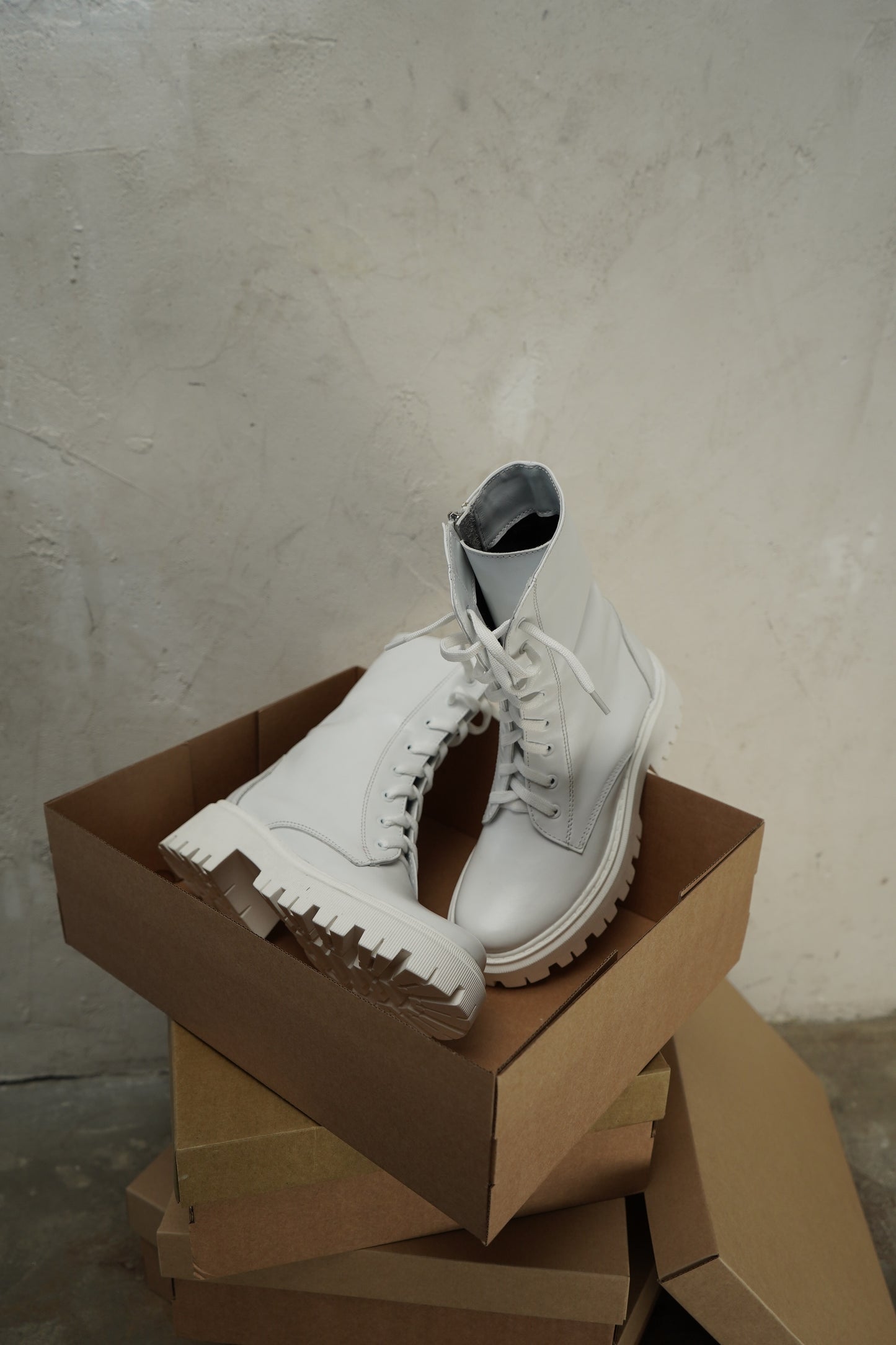 White Lace-Up Ankle Boots