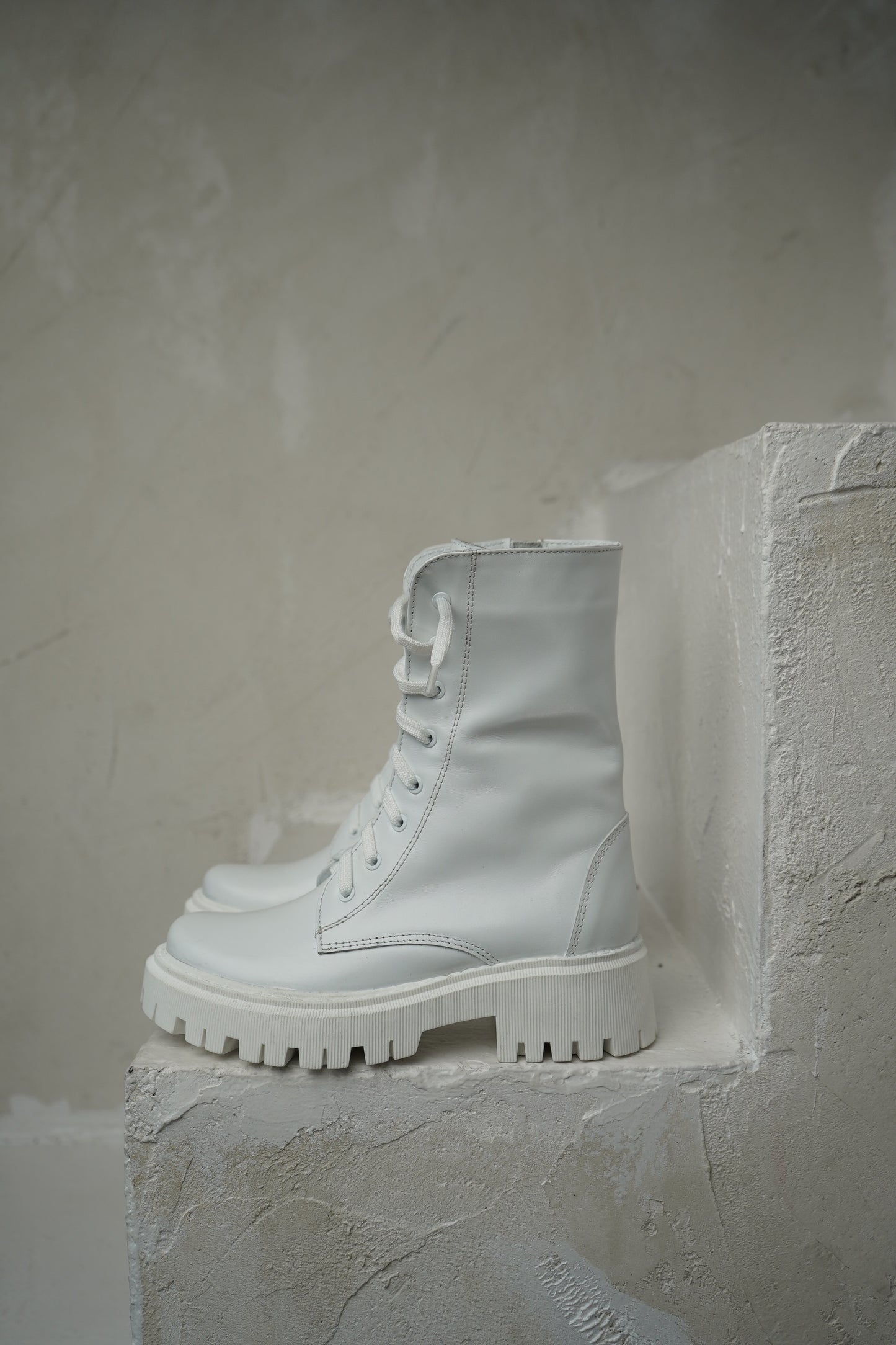 White Lace-Up Ankle Boots
