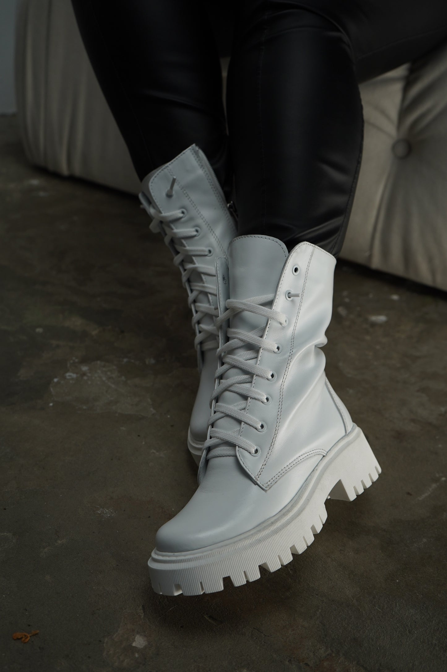White Lace-Up Ankle Boots