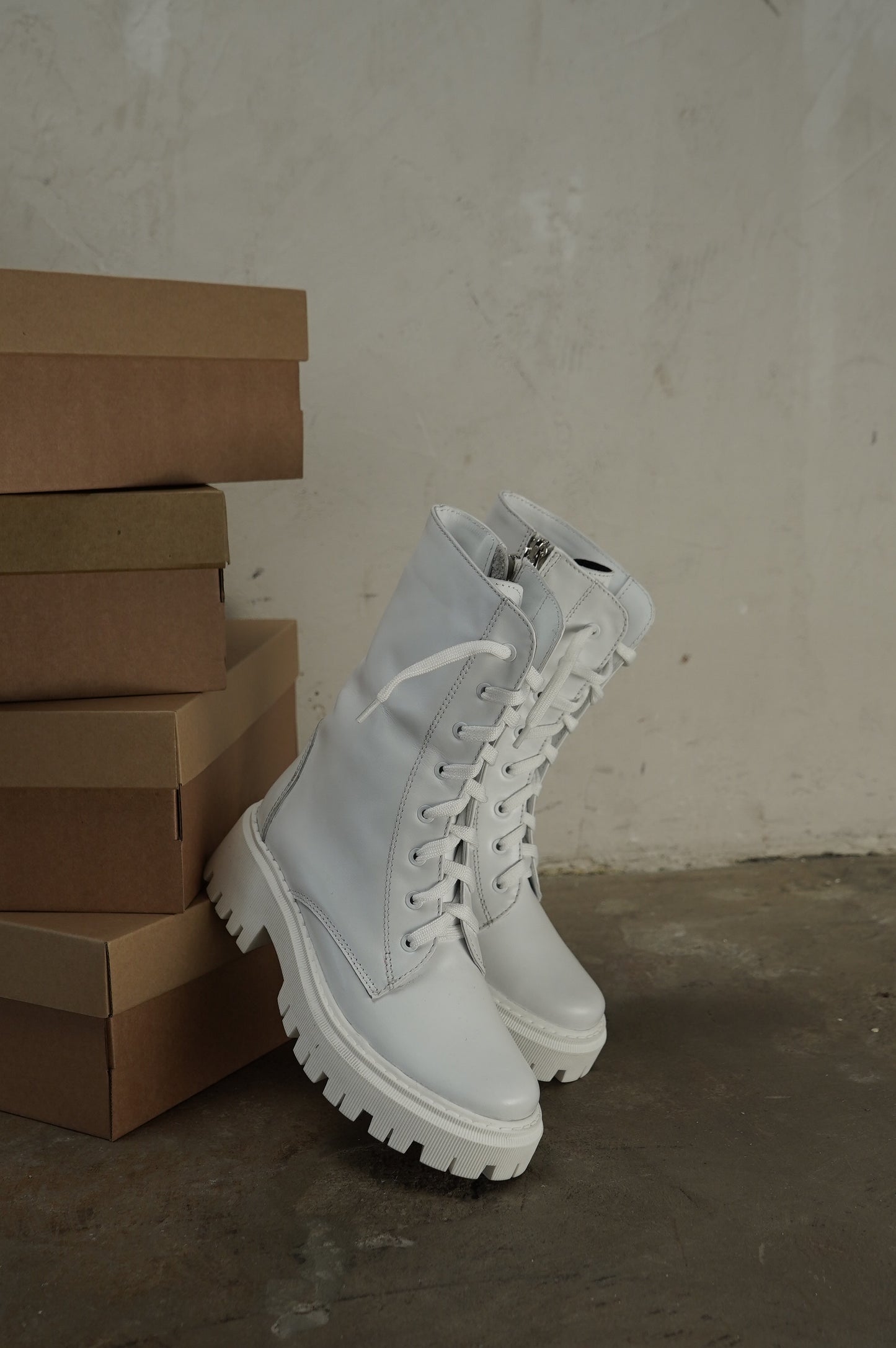 White Lace-Up Ankle Boots