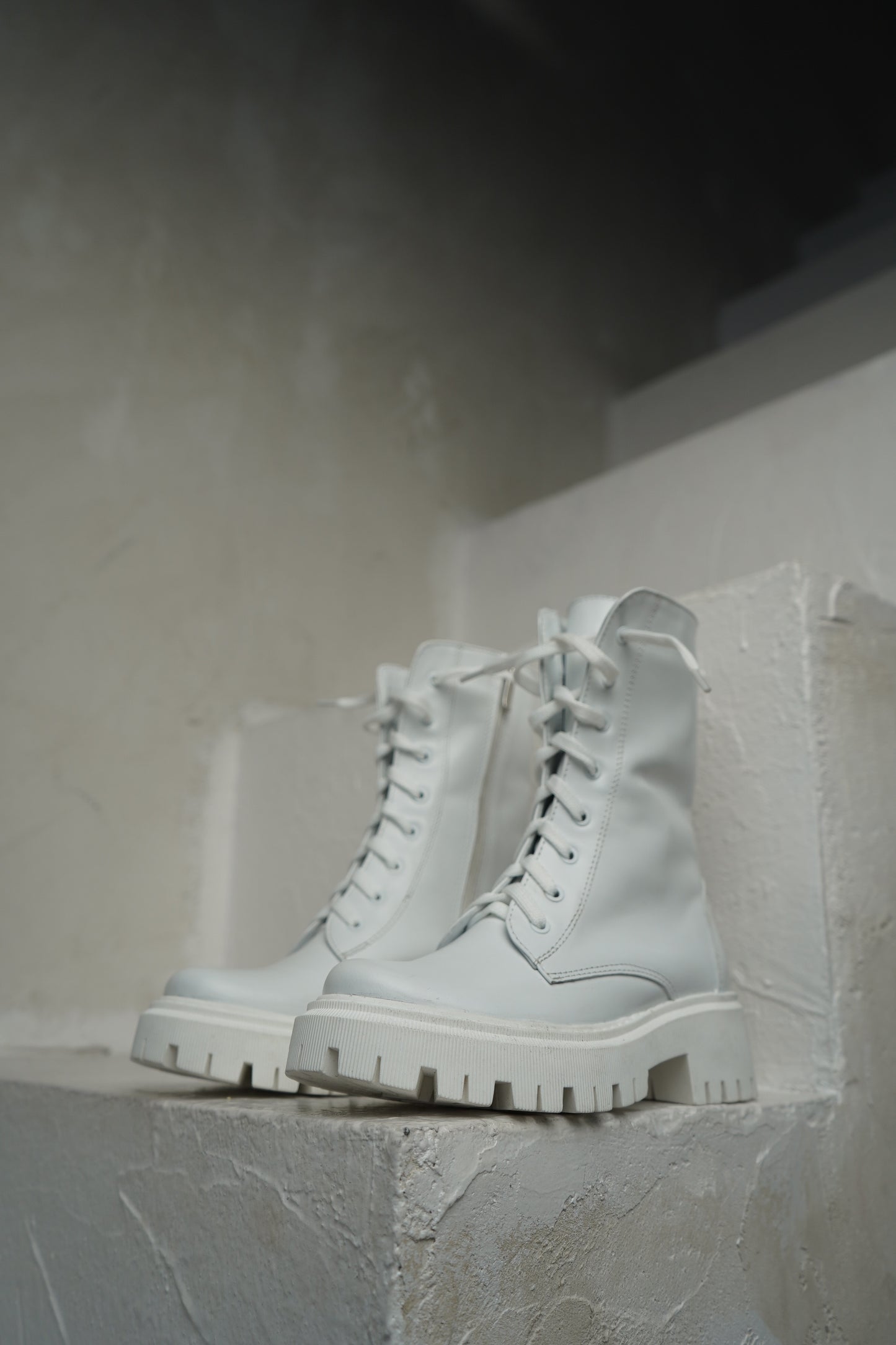 White Lace-Up Ankle Boots