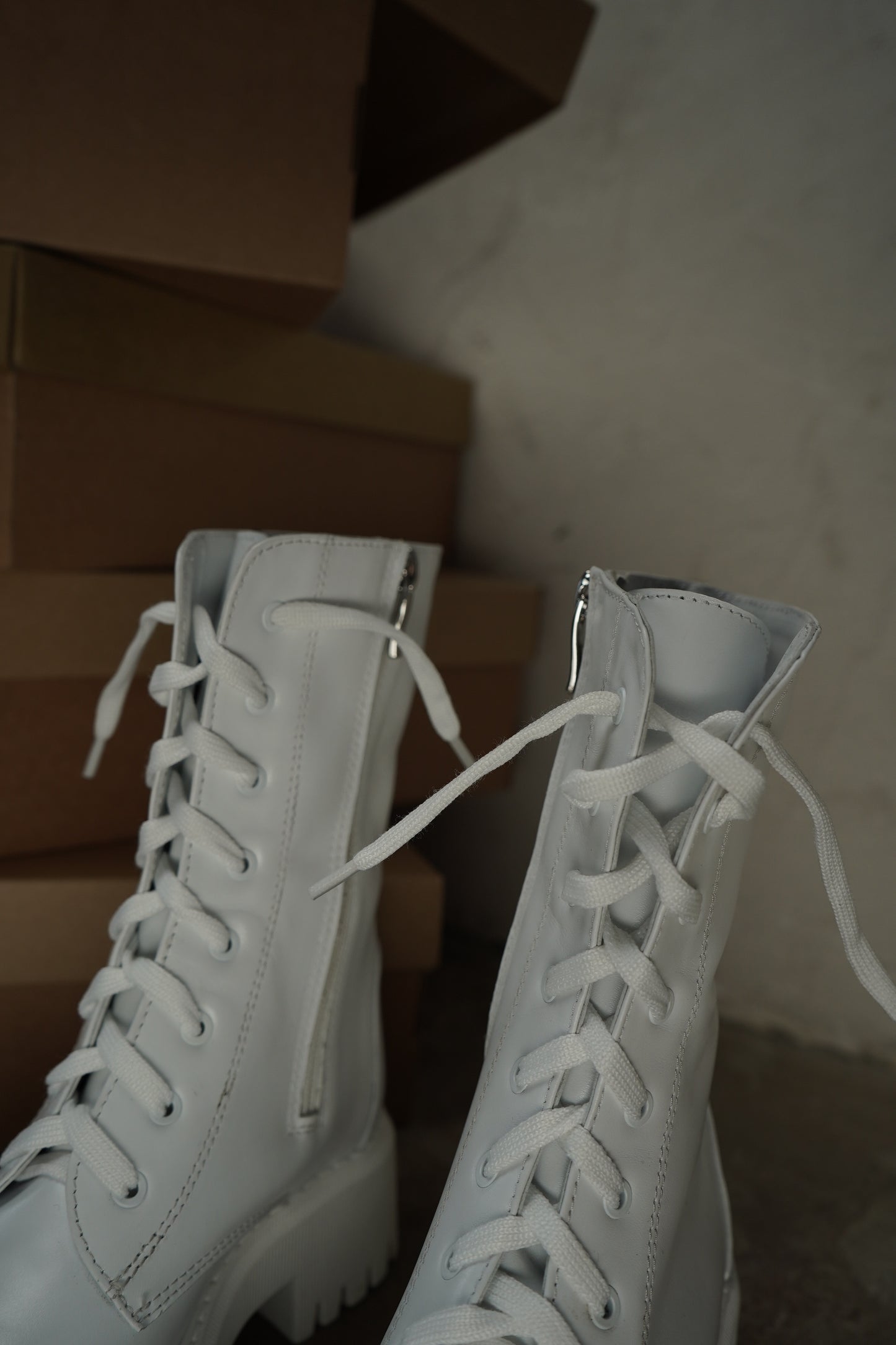 White Lace-Up Ankle Boots