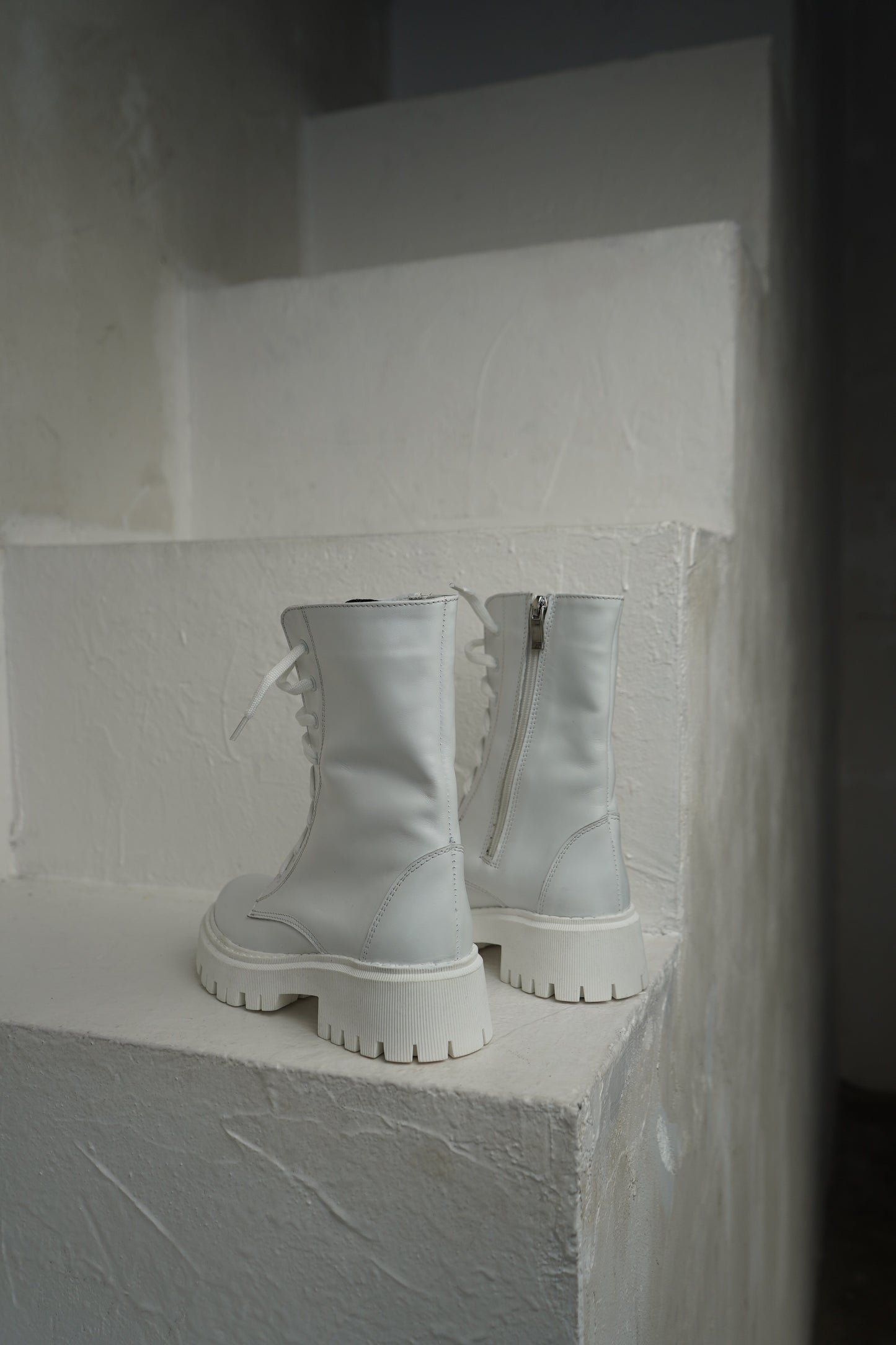 White Lace-Up Ankle Boots