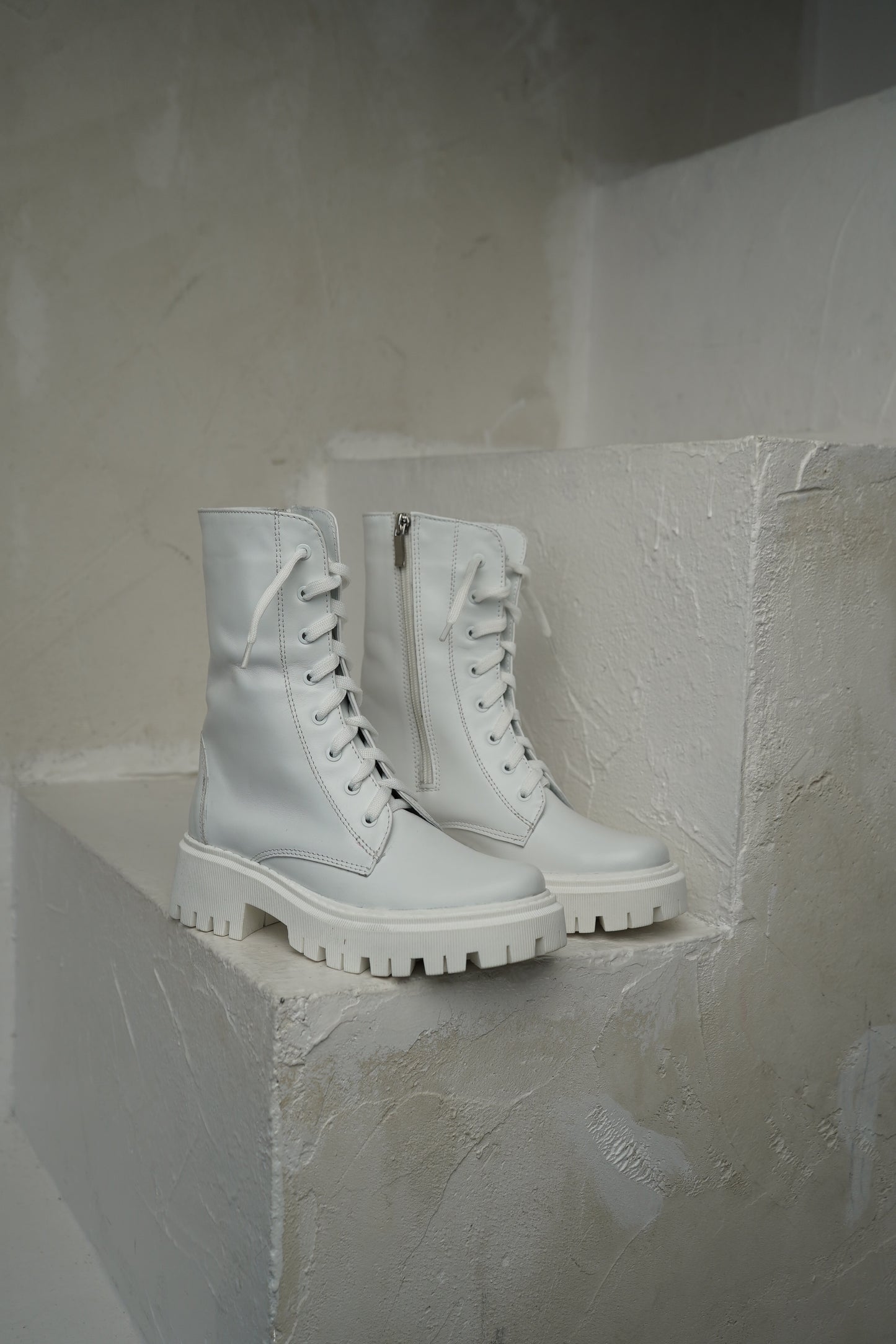 White Lace-Up Ankle Boots