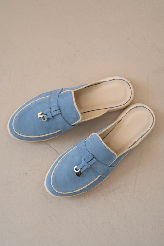 Шикарні блакитні замшеві сліпони